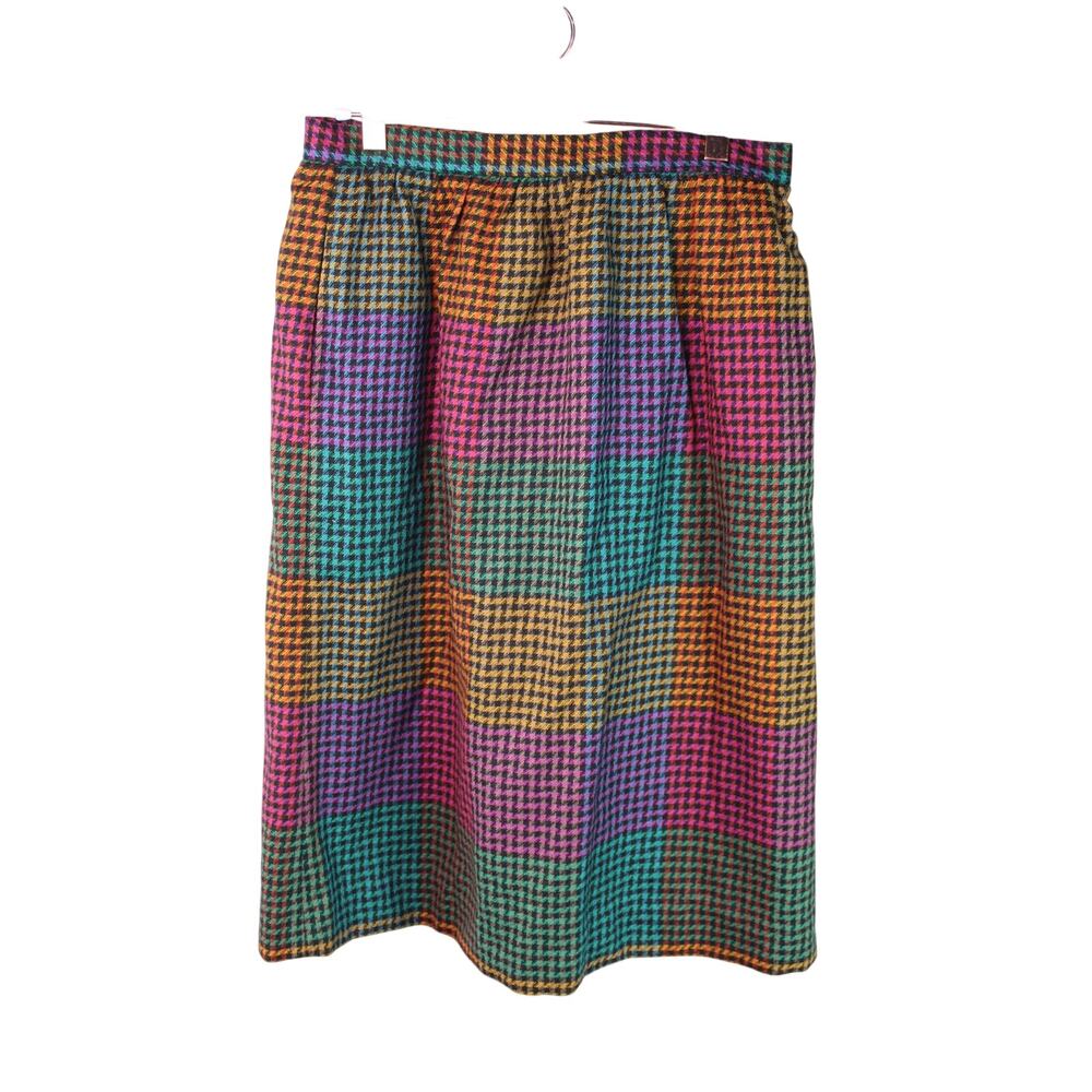 Vintage Richard Evans 100% Wool Skirt Colorful Haundstooth Check Academia Sz 10 - Picture 2 of 12